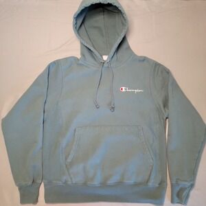 Champion Reverse Weave Hoodie Mens Small Blue GF68 Script Logo Pullover Vintage